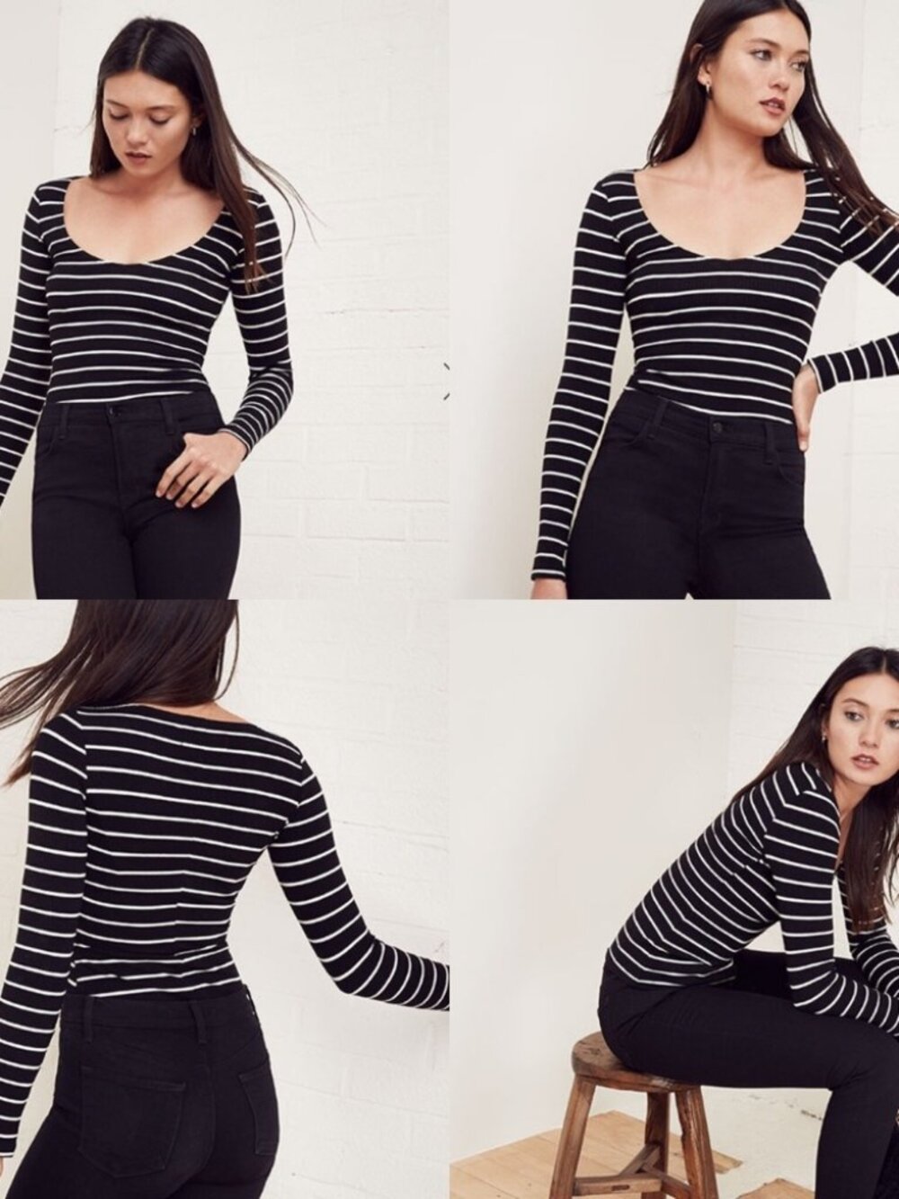 Reformation Marielle Striped Scoop Neck Long Sleeve Top — (Size: XS)